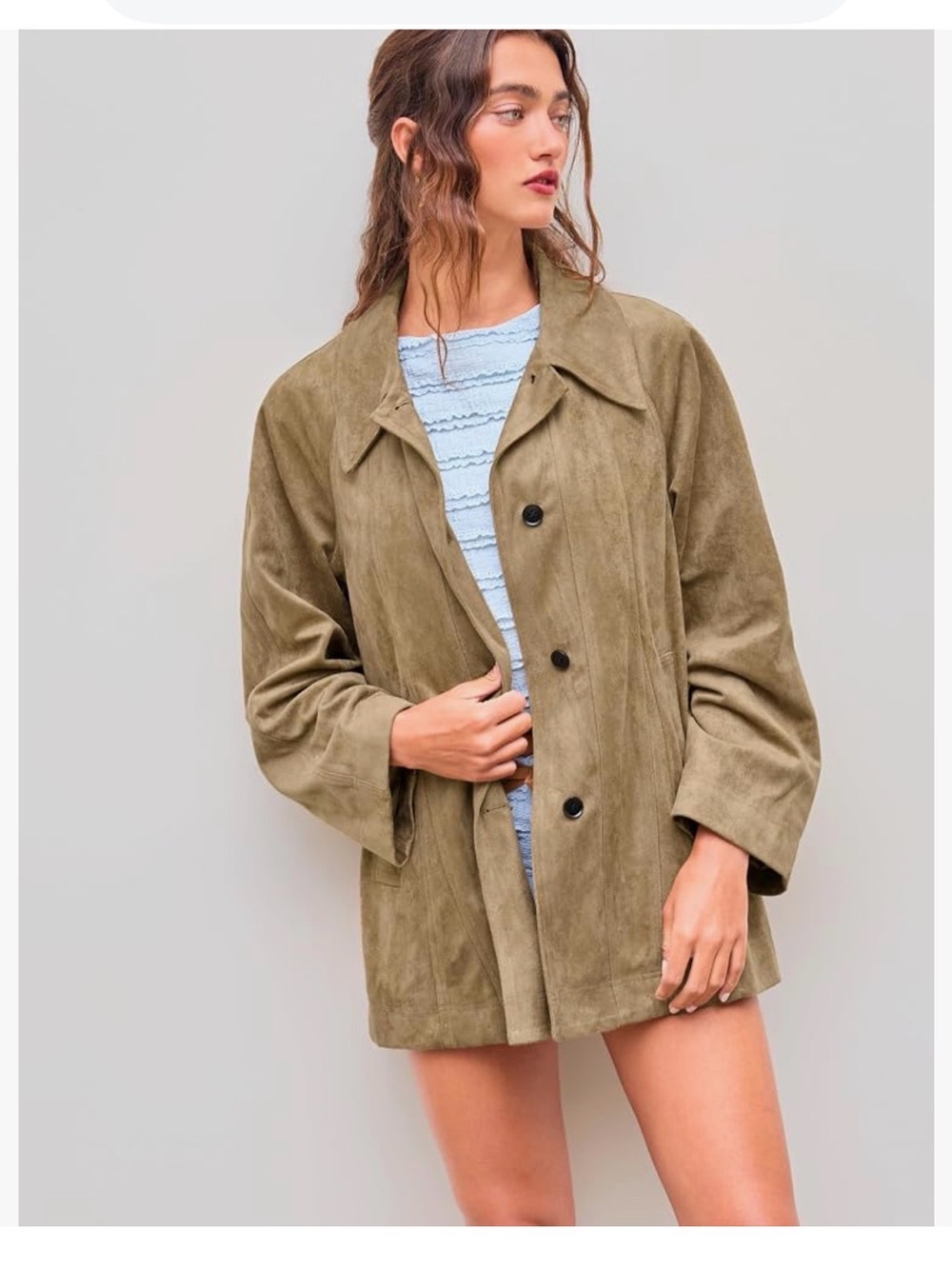 Tan Suede Button-Front Jacket
